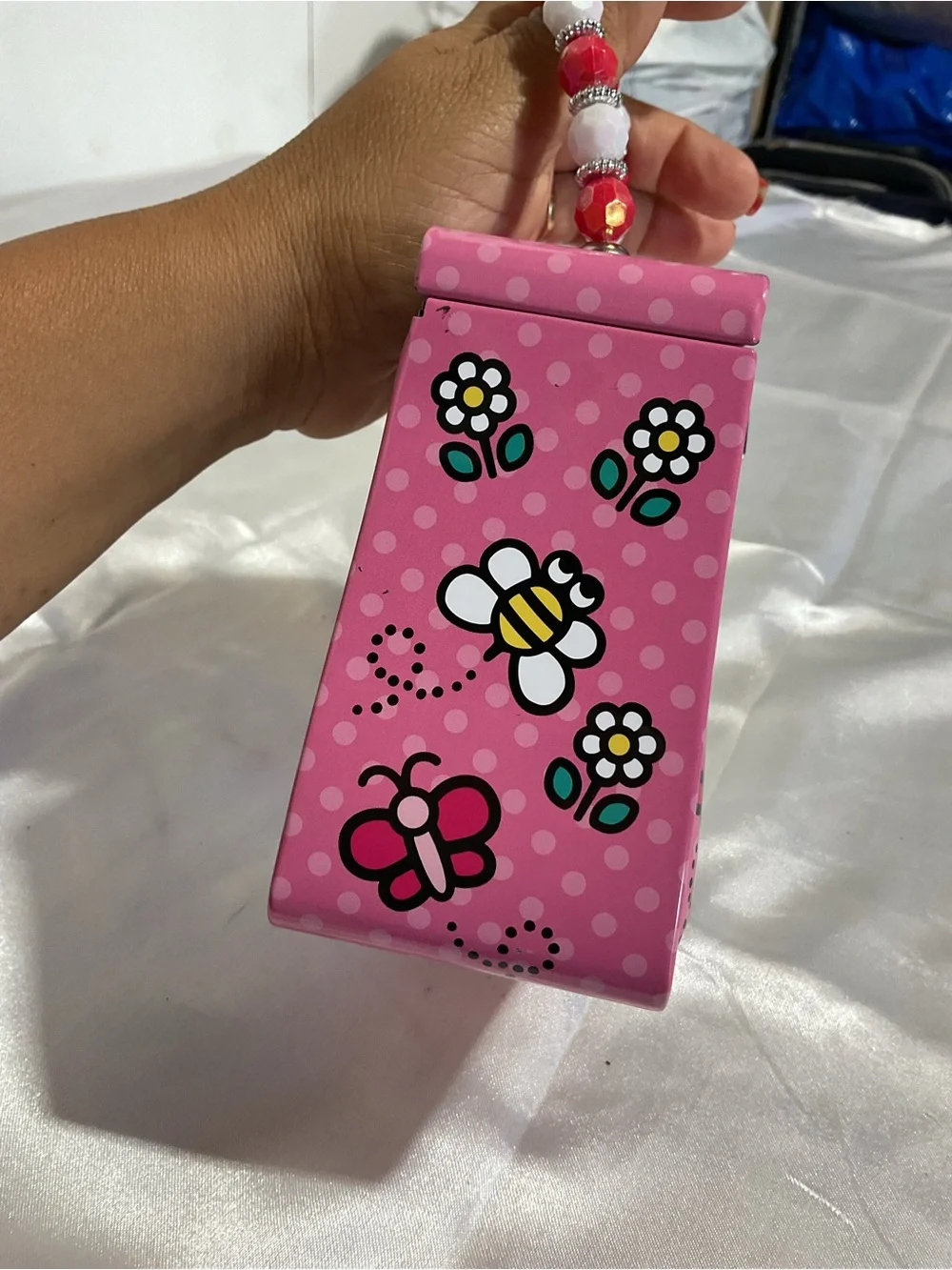 Hello Kitty Pink Tin Purse with Beaded Handle